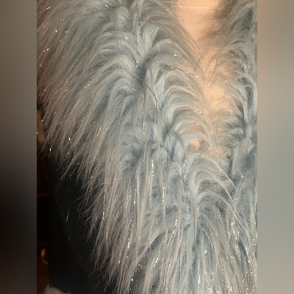 Vintage Faux Fake Fur Blue Denim Long Duster Coat 90s Y2K - Picture 4 of 13
